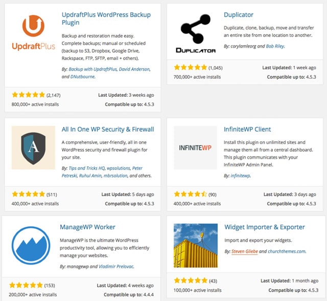 Questo è un elenco di plugin che abbiamo utilizzato in azienda per effettuare i backup dei siti sviluppati in wordpress; oltre al semplice backup danno la possibilità di effettuare diverse azioni automatiche per ottimizzare tempi e risorse.